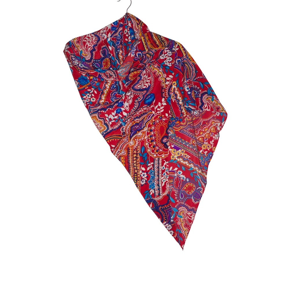 NEW Diane Freis Original Red Paisley 100% Silk Square Scarf with Tassels Vintage